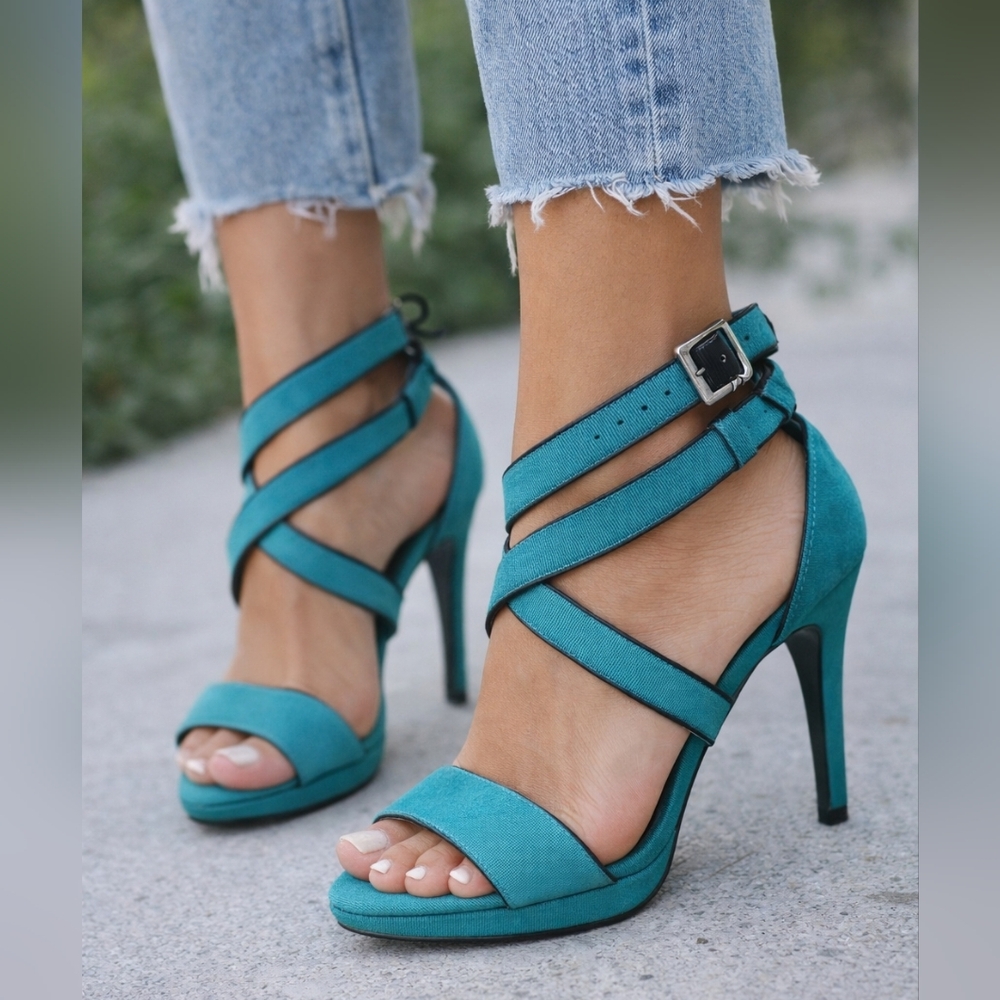 Call It Spring Teal Strappy Heels